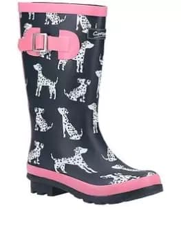 Image of Cotswold Spot Dog Wellington Boot - Navy, Size 12 Younger