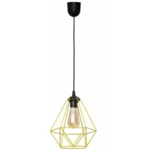 Image of Helam Lighting - Helam Karo Wire Frame Pendant Ceiling Light Black, Yellow 24cm