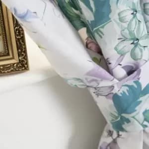 Image of Belledorm Melody Lined Curtains (168 x 183cm) (White/Purple/Green) - White/Purple/Green