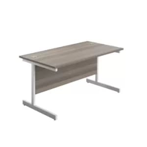 Image of 1400 X 600 Single Upright Rectangular Desk Grey Oak-White