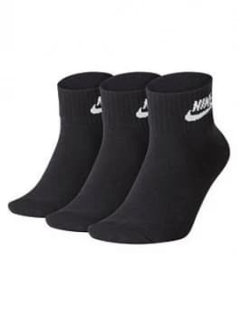 Image of Nike Everyday Ankle Socks (3 Pack) - Black