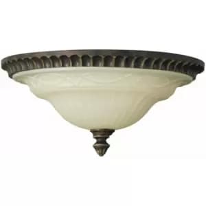 Image of Loops - 2 Bulb Flush Light Detailed Back Plate Glass Shade Walnut LED E27 60W