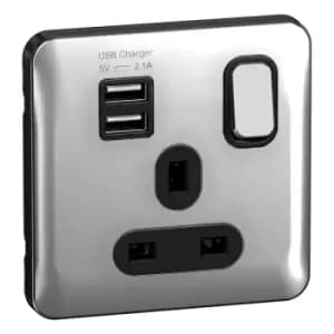 Image of Schneider LSD 1G 13A Single Pole 2 USB Black Insert Polished Chrome - GGBL30102USBABPCS