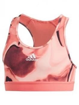 Image of adidas Girls Ask A.R. AOP Bra - Coral, Size 11-12 Years, Women