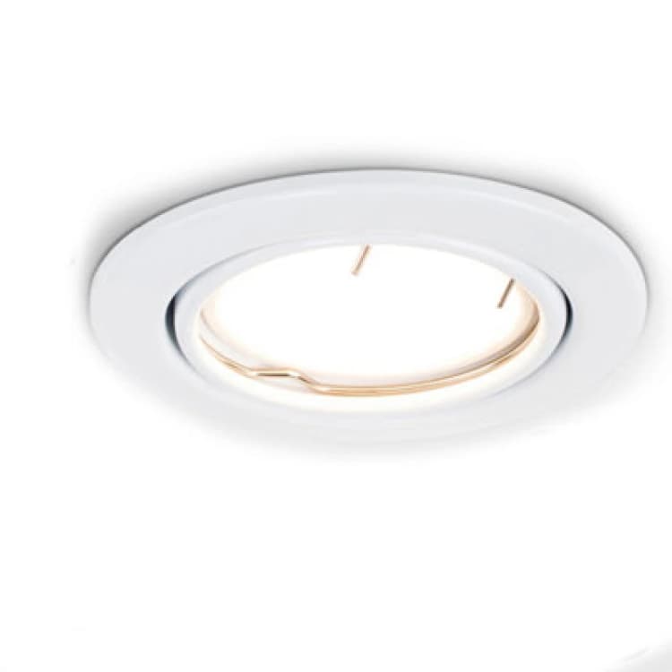 Image of ValueLights Downlight Tiltable Fire Rated Ceiling Light Fitting 10 Pack With Cool White Bulbs White