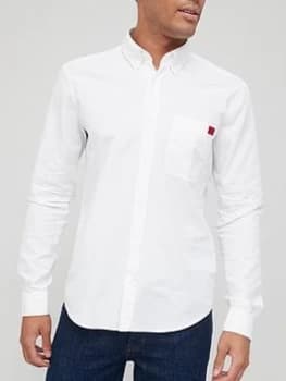 Image of Hugo Boss Evito Red Patch Logo Oxford Shirt White Size 2XL Men