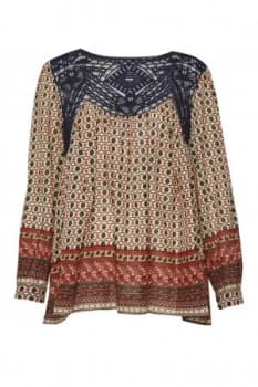 Image of French Connection Ity Lace and Cotton Smock Top Utility Blue