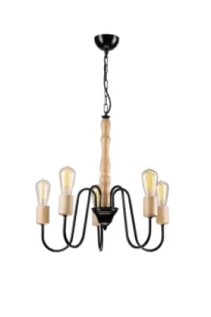Image of Norah Industrial Multi Arm Pendant Ceiling Light Black, 5x E27