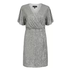 Image of Mela London Silver Sequin Kimono Sleeve Wrap Dress - Silver