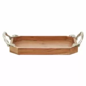 Image of Interiors By Ph Small Rectangular Tray, Acacia Wood, Aluminium Leaf Handles