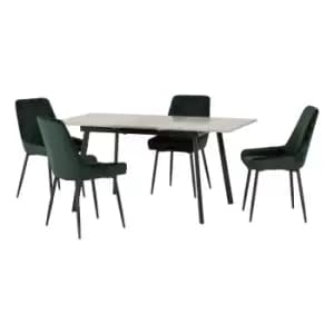 Image of Avery Concrete Effect Extendable Dining Table with 4 Green Dining Chairs Emerald Green