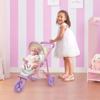 Image of by Teamson Kids Magical Dreamland Baby Doll Pram Pushchair Jogging Stroller Toy with Storage for Dolls, Multicolour Iridescent OL-00016 - Multicolour