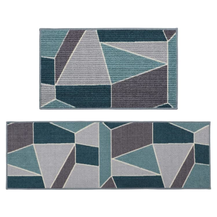 Image of JVL JVL Fiora Machine Washable Doormat and Runner, Duck Egg Duck Egg Blue