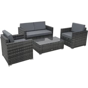 Image of 4 Pcs Rattan Sofa Dining Set Outdoor w/ Table Chair Wicker Garden Furniture - Outsunny
