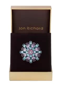 Image of Rhodium Plated Amethyst And Turquoise Flower Brooch - Gift Boxed