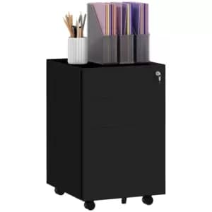 Image of Vinsetto 3-Drawer Vertical Filing Cabinet with Lock and Pencil Tray, Steel Mobile File Cabinet with Adjustable Hanging Bar for A4, Legal and Letter Si