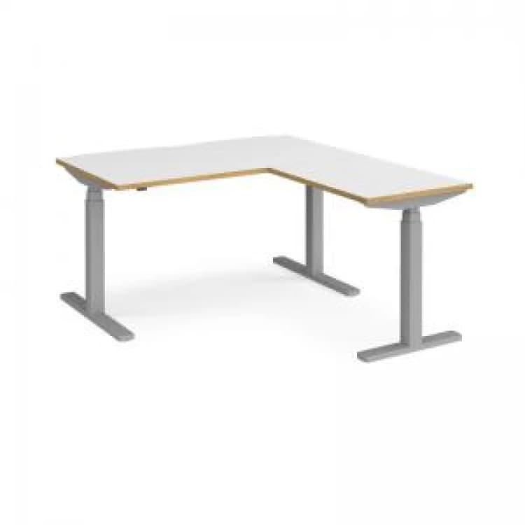 Image of Elev8 Height Adjustable Desk Rectangular Desk With Return 1400mm White/Oak Tops With Silver Frames Elev8 Touch White/Oak EVTR-1400-S-WO