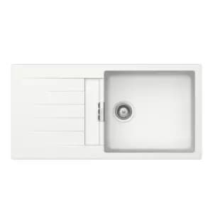 Image of Single Bowl Inset White Granite Kitchen Sink with Reversible Drainer - Rangemaster Schock Primus D-100L