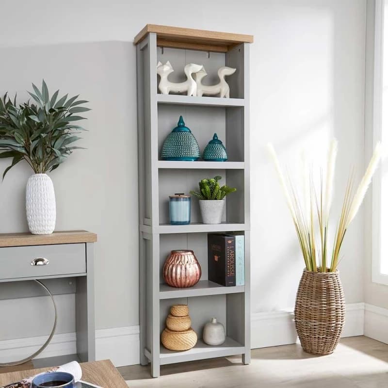 Image of Home Source Avon 5 Shelves Tall Bookcase Storage Unit Grey