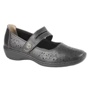 Image of Boulevard Womens/Ladies Touch Fastening Perforated Bar Casual Leather Shoes (8 UK) (Black)