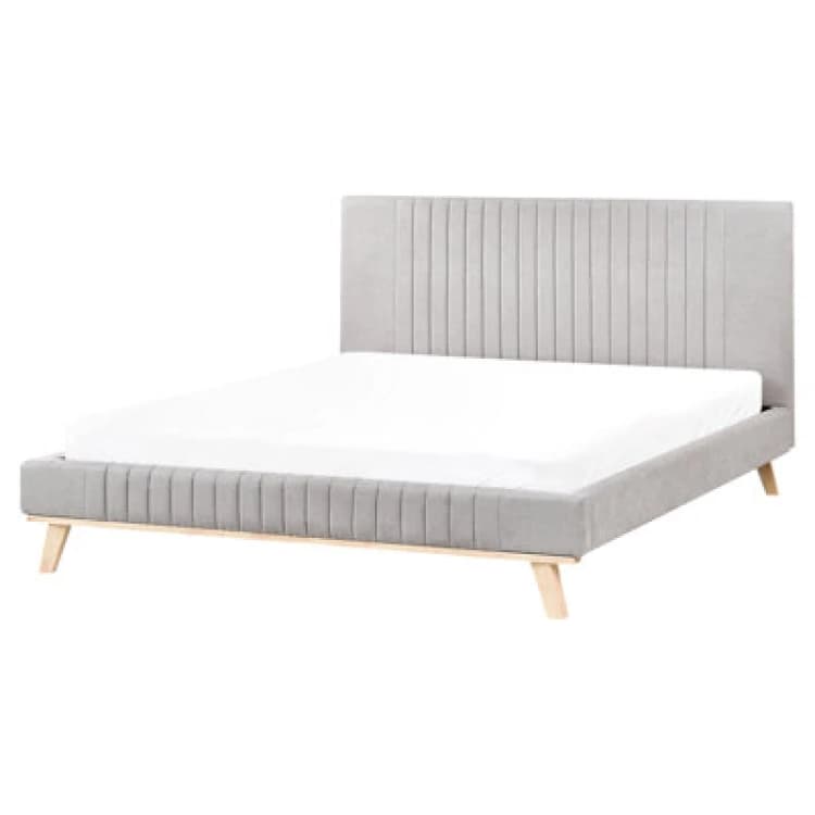 Image of Beliani Bed Chenille Talence 160 X 200 Cm (Eu King Size) Light Grey