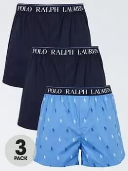 Image of Polo Ralph Lauren Woven Boxers (3 Pack) - Blues, Size S, Men