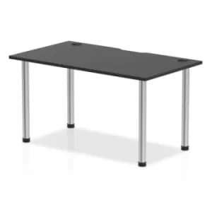 Image of Impulse Black Series 1400 x 800mm Straight Table Black Top with Cable Ports Chrome Leg