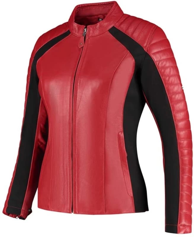 Image of Rusty Stitches Donna Ladies Motorcycle Leather Jacket, black-red, Size 36 for Women