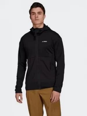 Image of adidas Terrex Tech Fleece Light Hooded Hiking Jacket, Black, Size L, Men