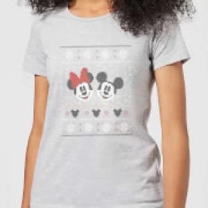 Image of Disney Mickey and Minnie Womens Christmas T-Shirt - Grey - 3XL
