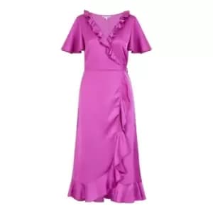 Image of Yumi Pink Satin Wrap Midi Dress - Pink