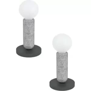 Image of 2 PACK Table Lamp Desk Light Anthracite & Stone Base 1x 40W E27 Holder