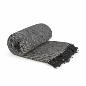 Image of Emma Barclay Herringbone Throw 90 x 100" Black