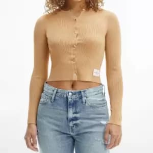 Image of Calvin Klein Jeans Womens Badge Knitted Cardigan - Tawny Sand - S