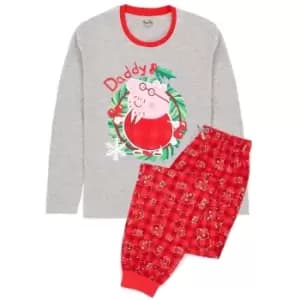 Image of Peppa Pig Mens Daddy Pig Christmas Pyjama Set (XL) (Red/Grey)