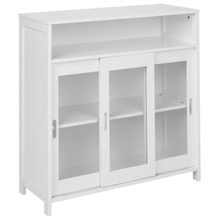 Image of Beliani Glass Display Sideboard Crabtree 86cm White