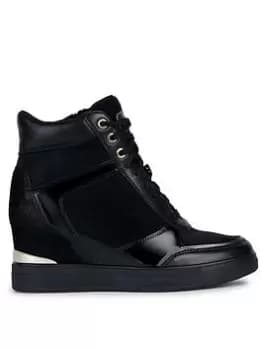Image of Geox D Maurica B Suede & Nappa Trainers - Black, Size 4, Women