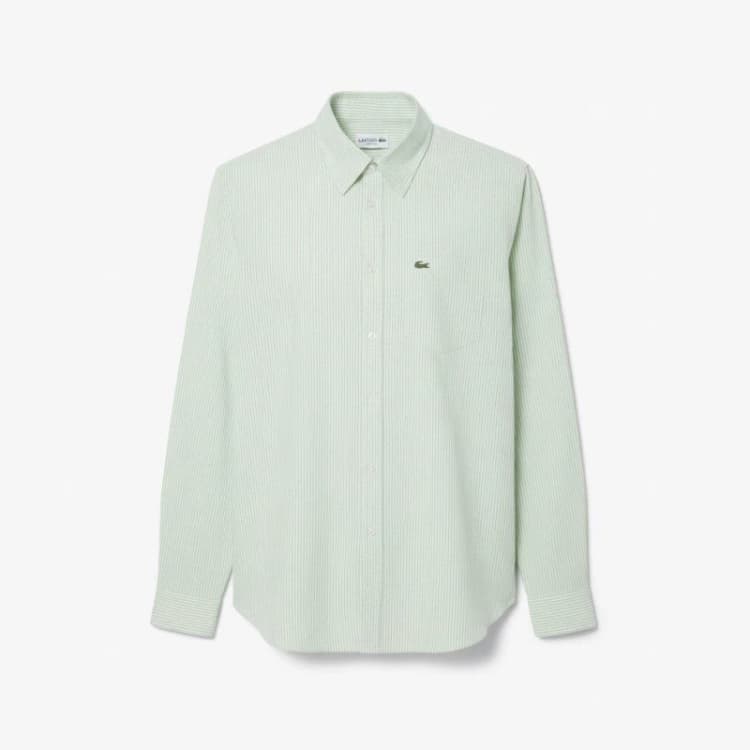 Image of Lacoste Regular-Fit Striped Oxford Shirt White male 16.5