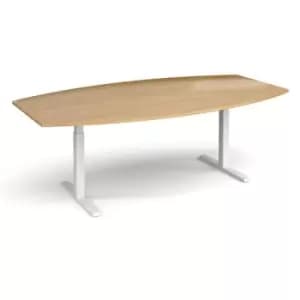 Image of Elev8 Touch radial boardroom table 2400mm x 800/1300mm - white frame and oak top