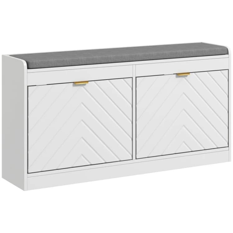 Image of HOMCOM Shoe Storage Bench with 2 Flip Drawers Cushion 2 Vents for 8 Pairs White