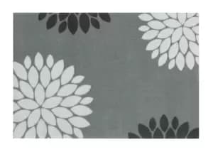 Image of Recylon Grey Floral Heavy Duty Mat, 120Cm X 67Cm