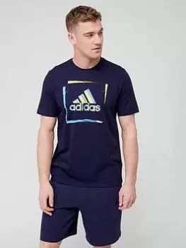 Image of adidas Sportswear Two-Tone Stencil Short Sleeve Graphic T-Shirt - Navy, Size L, Men