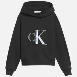 Image of Calvin Klein Jeans Girl's Monogram Applique Hoodie - Black - 8 Years