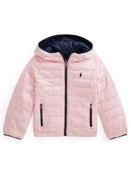 Image of Ralph Lauren Girls Reversible Padded Coat - Pink/Navy, Pink/Navy, Size 12-14 Years=L, Women