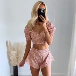 Image of I Saw It First Puff Sleeve Crop Top Co-Ord - Orange