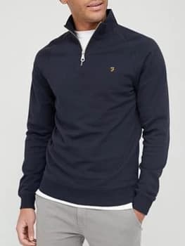 Image of Farah Jim 1/4 Zip Sweatshirt - Navy Marl , Navy Marl Size M Men