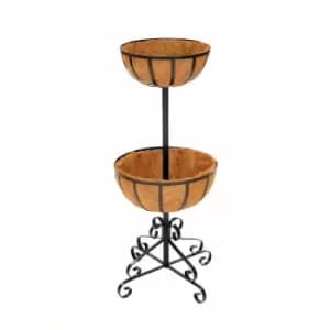 Image of Oypla - 2 Tier Metal Garden Flower Fountain Plant Display Stand with Coco Liners