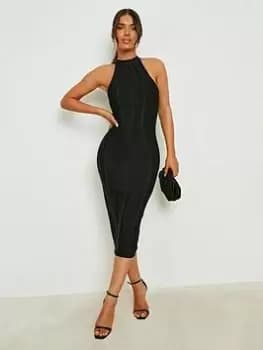 Image of Boohoo Bandage High Neck Midi Dress - Black Size 16, Women