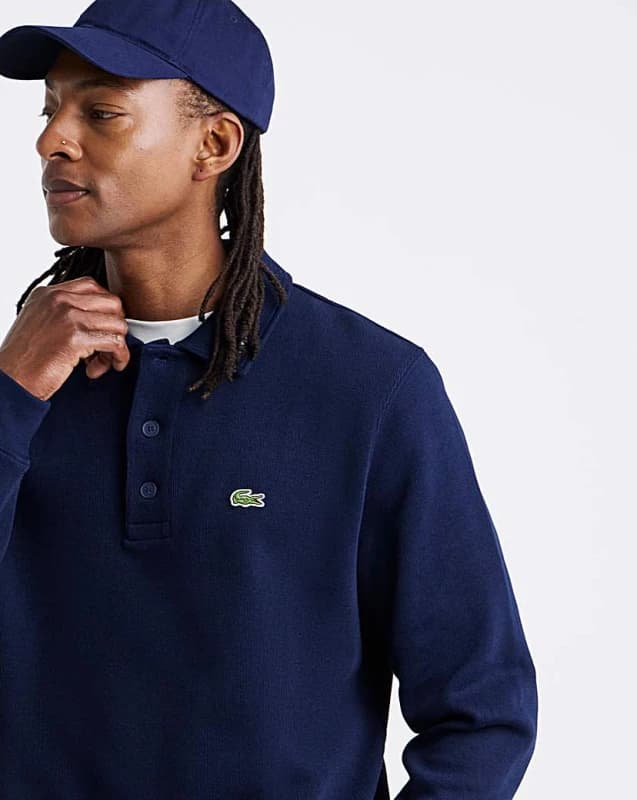 Image of Lacoste Lacoste Button Collar Sweatshirt Navy - Lacoste - Size: 2XL49 Navy Male 2XL49 LA37905