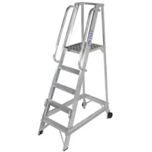 Image of 5 Tread 1.3m Aluminium Warehouse Picking Steps & Handrail Narrow Aisle Stairs